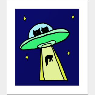 cat alien abduction Posters and Art